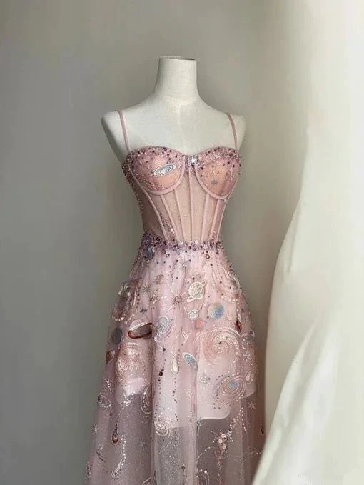 Sexy Pink A-line Prom Dress Pink Evening Gown Y6541