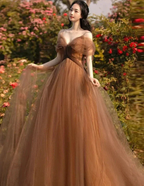 Beautiful A-line Tulle Straps Long Formal Gown Tulle Party Dresses Evening Dresses Y4643
