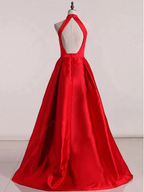 Sleeveless Halter Open Back Prom Dresses A Line Satin Evening Dresses Y941
