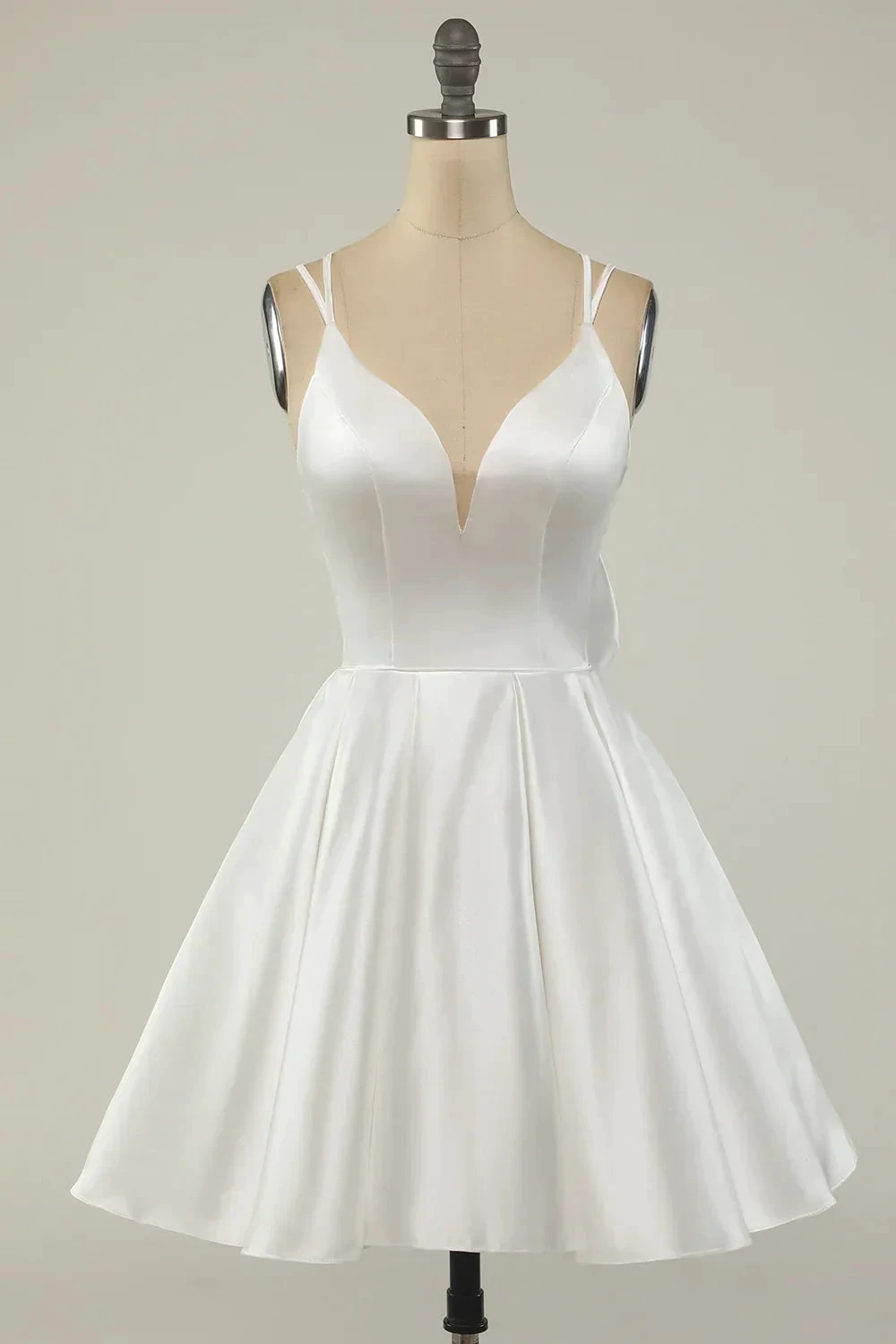 White Satin A-line Graduation Dress White Short Homecoming Dress Y1849