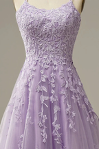 Elegant Lavender Prom Dresses A line Evening Dress Applique Party Gown Y1129