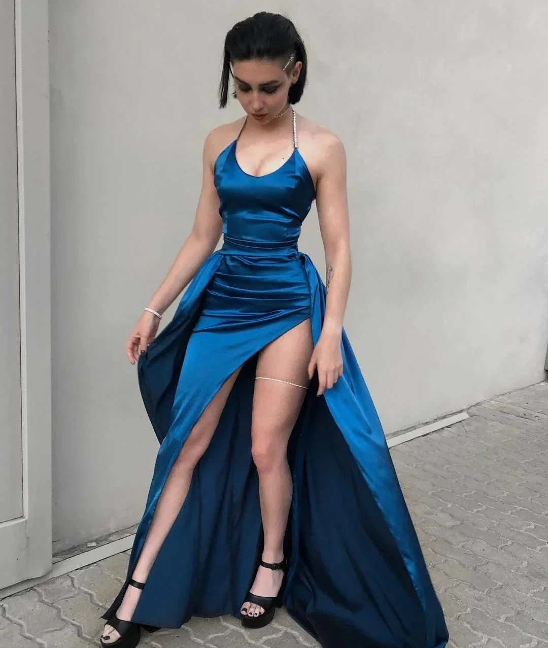 Sexy Blue Backless Prom Dress Blue Evening Dress Y4567