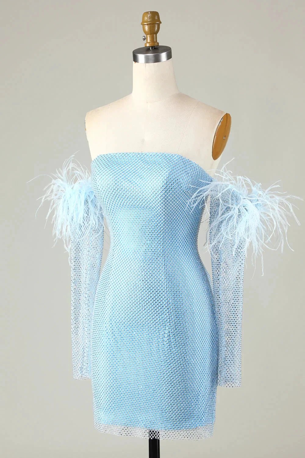 Blue Tight Beaded Short Homecoming Dress With Detachable Sleeves