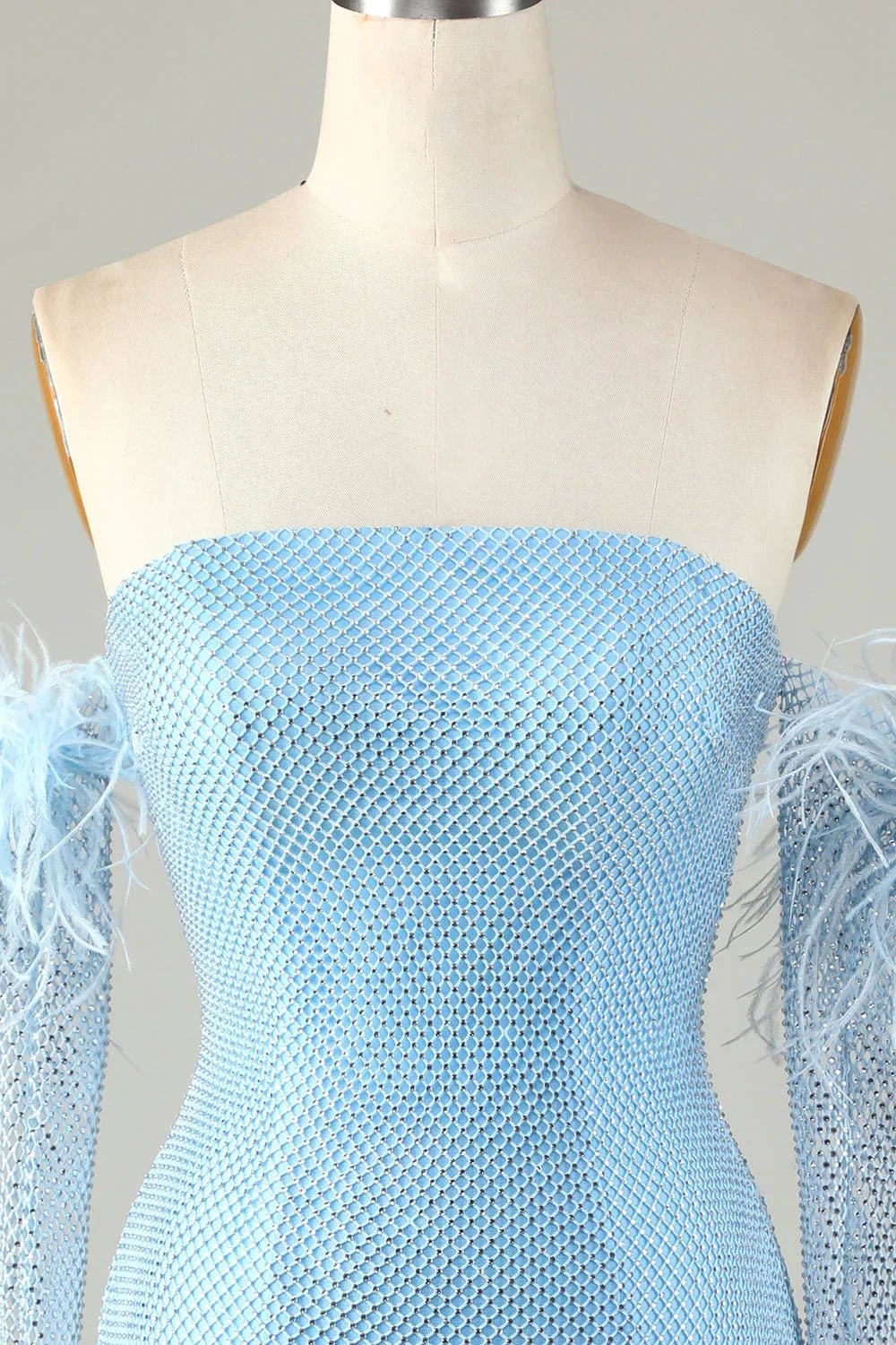 Blue Tight Beaded Short Homecoming Dress With Detachable Sleeves
