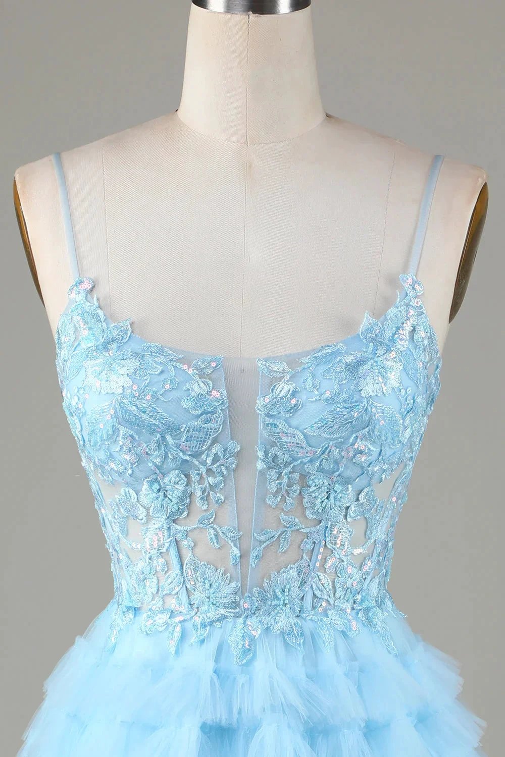 Cute A Line Spaghetti Straps Glitter Blue Short Homecoming Dress with Appliques