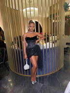 Black Strapless Mini Birthday Party Dress Homecoming Dress Y8132