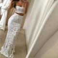 White Two Pieces Mermaid Wedding Dress Sexy Beach Wedding Dress Y1386