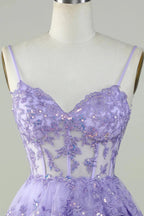 Cute Black A Line Sparkly Sequin Tiered Corset Short Homecoming Dress