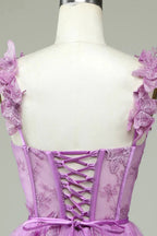 Cute Purple A Line Corset Short Homecoming Dress with Appliques