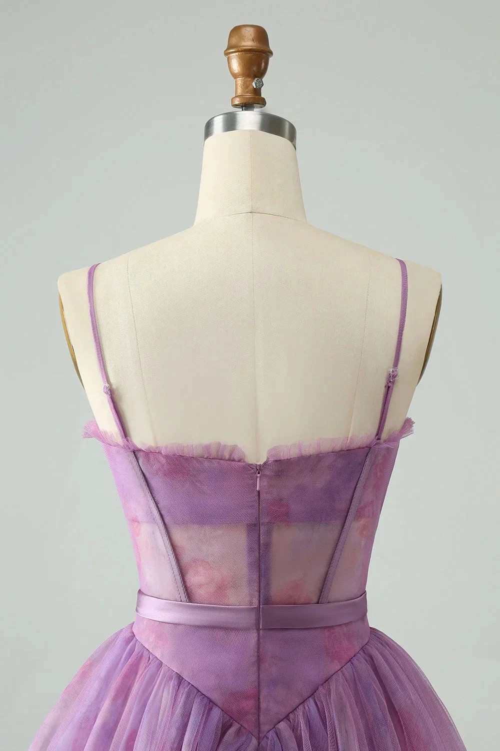 Cute Purple A Line Spaghetti Straps Print Corset Short Homecoming Dress