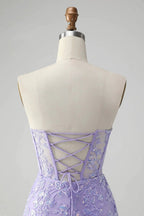 Classy Lilac Bodycon Sweetheart Corset Short Homecoming Dress with Sequins