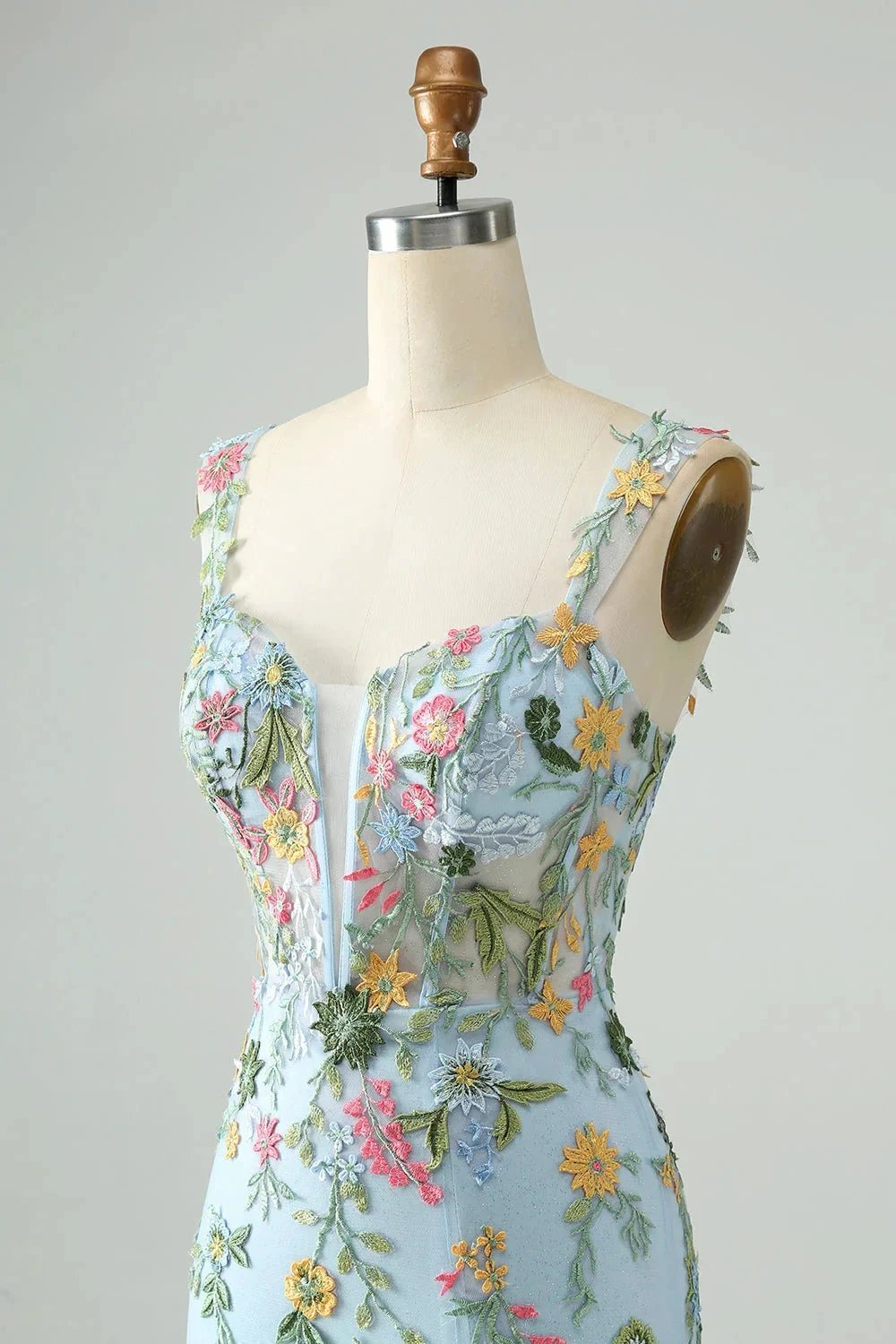 Blue Flower Mermaid Off The Shoulder Corset Short Homecoming Dress with Embroidery