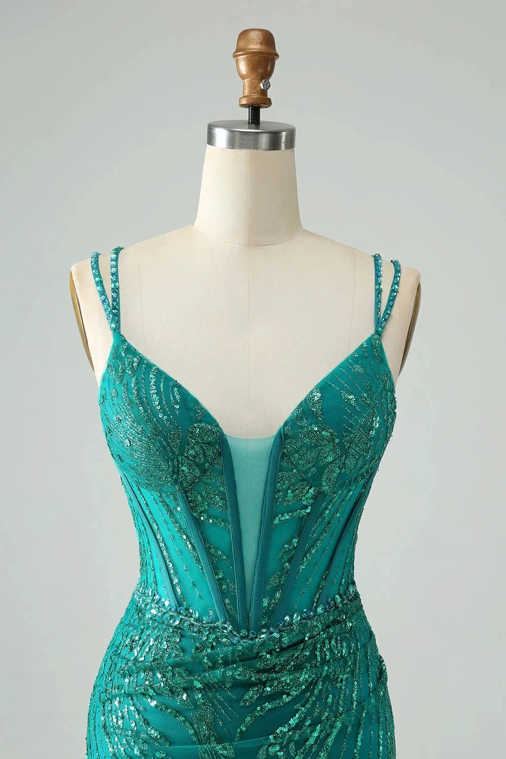 Classy Dark Green Bodycon Spaghetti Straps Corset Sequin Short Homecoming Dress