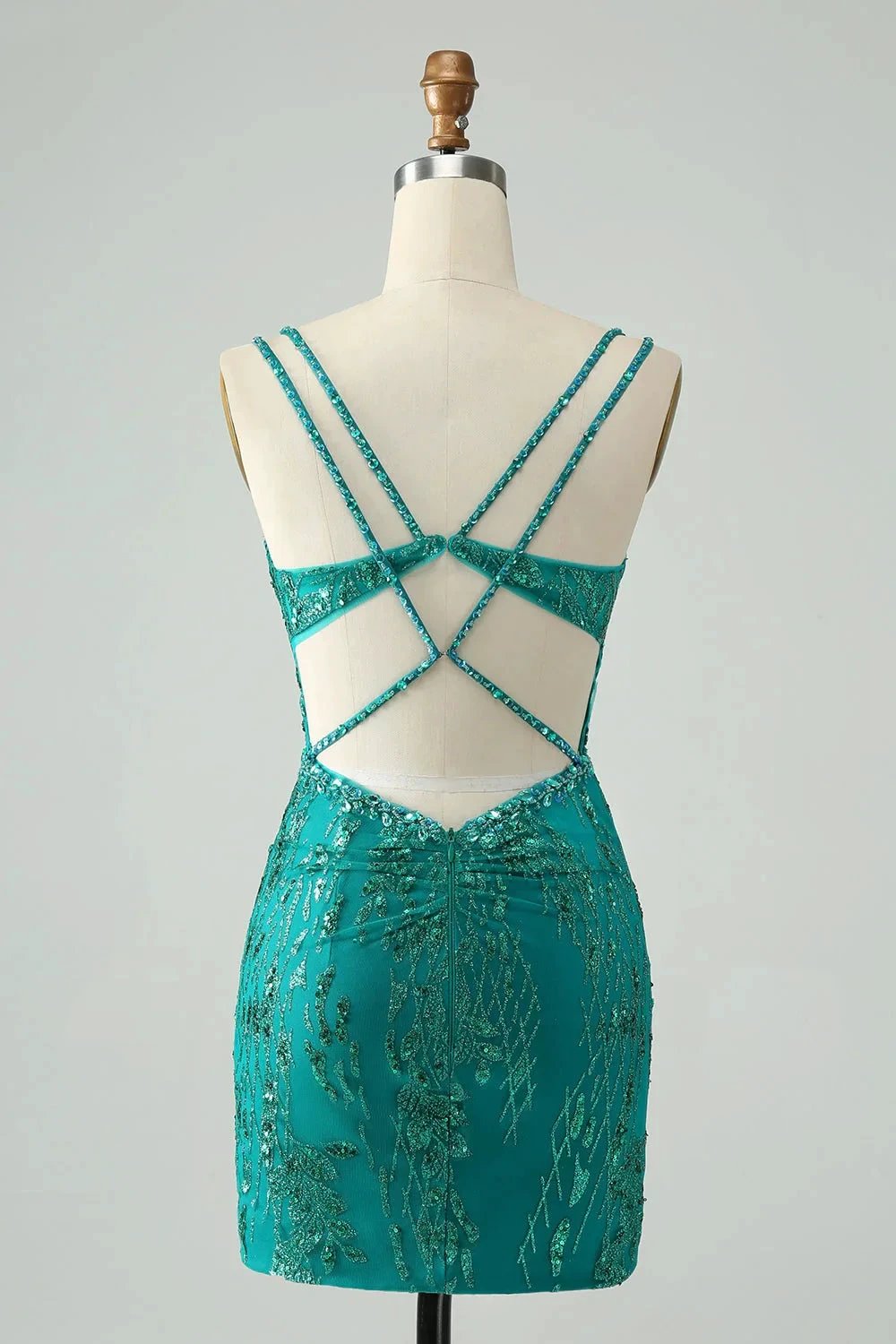 Classy Dark Green Bodycon Spaghetti Straps Corset Sequin Short Homecoming Dress
