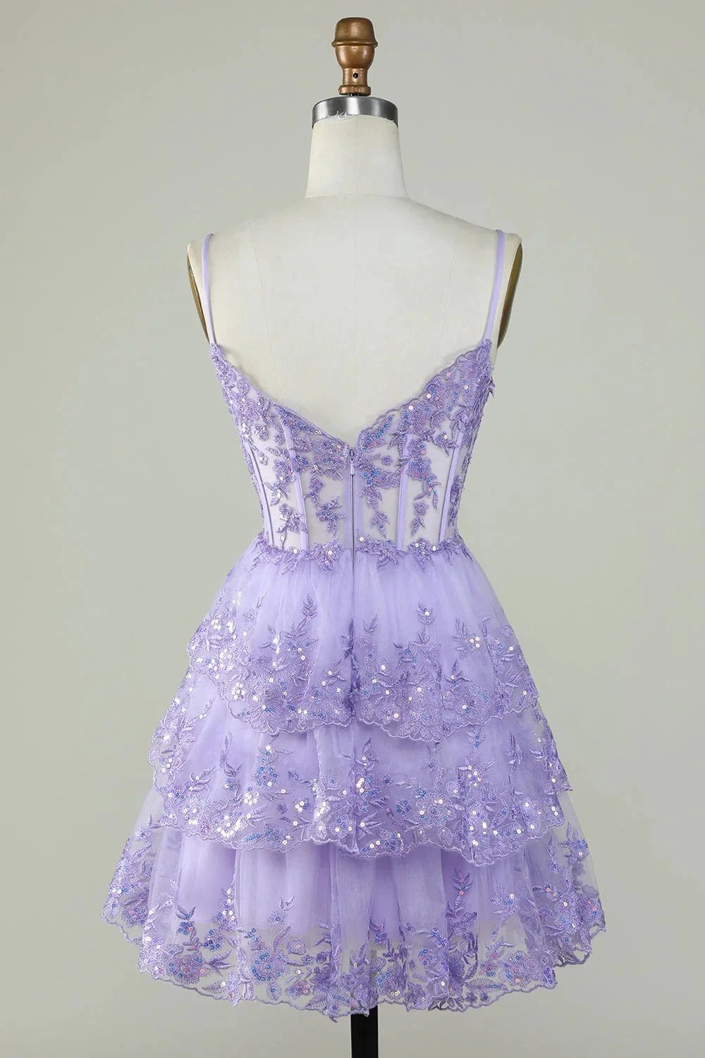 Cute Black A Line Sparkly Sequin Tiered Corset Short Homecoming Dress