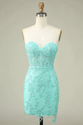 Bodycon Light Green Sweetheart Corset Short Homecoming Dress with Appliques