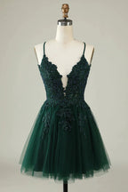Blush A Line Spaghetti Straps Short Homecoming Dress with Appliques