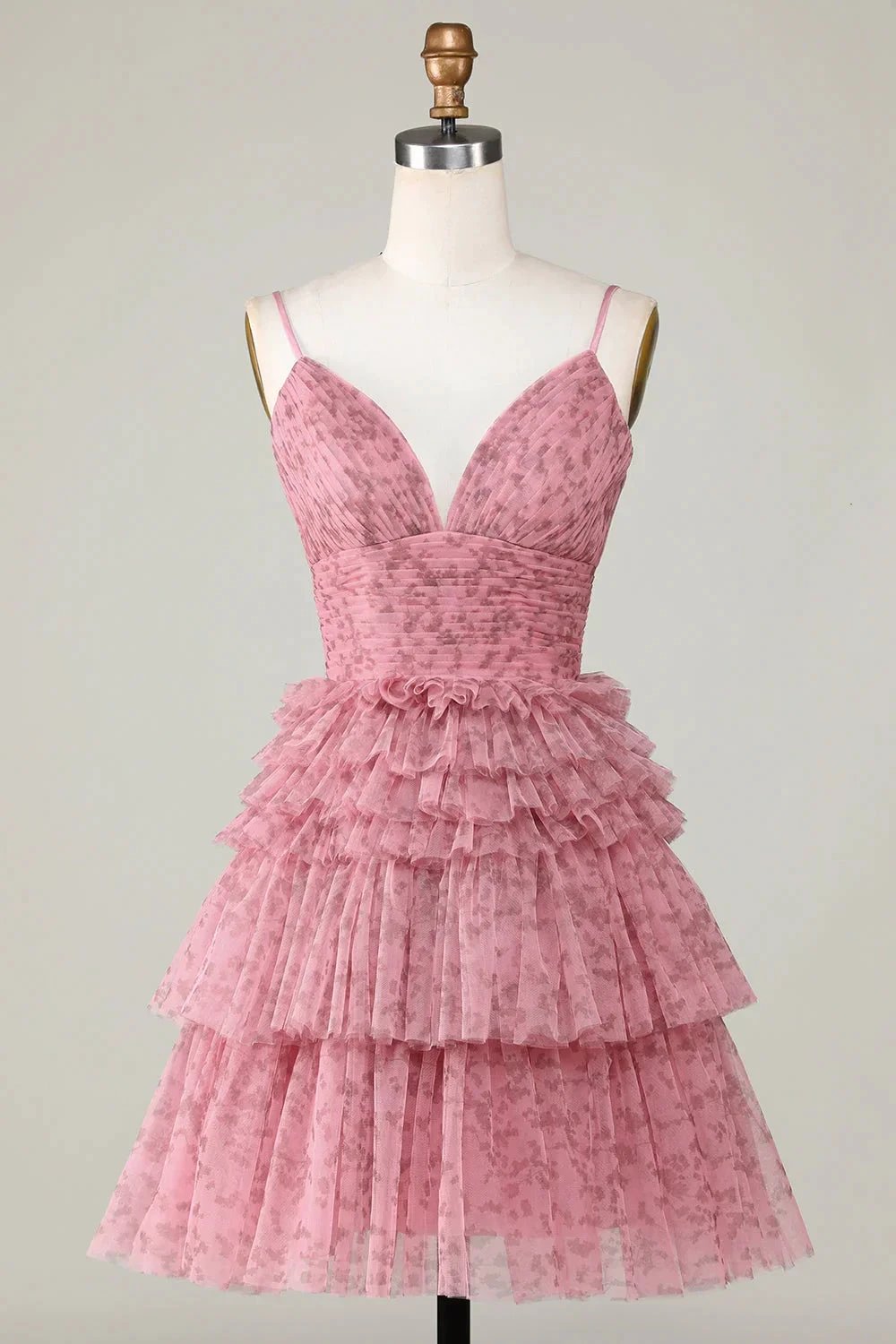 Blush Cute A Line Spaghetti Straps Short Homecoming Dress with Ruffles