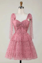 Blush A-Line PrintedShort Tulle Homecoming Dress