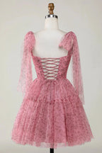 Blush A-Line PrintedShort Tulle Homecoming Dress