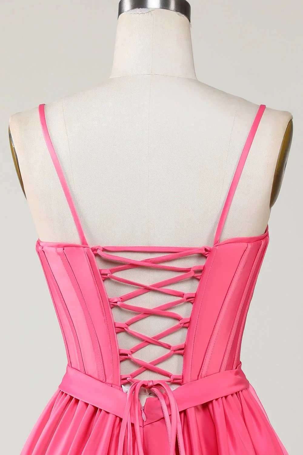 Cute Fuchsia A Line Spaghetti Straps Corset Ruffle Homecoming Dress with Bows
