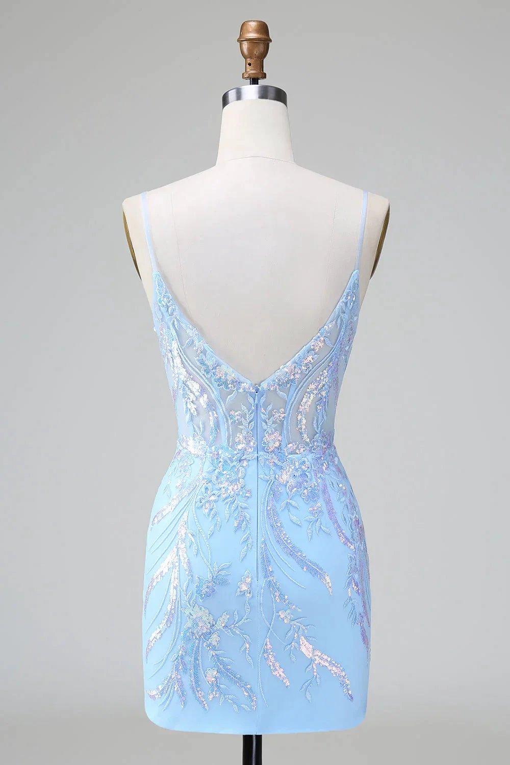Sparkly Blue Spaghetti Straps Corset Short Homecoming Dress with Sequins