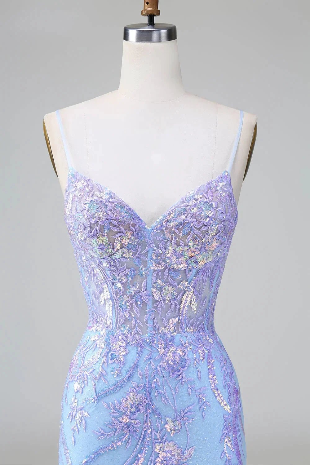 Sparkly Blue Spaghetti Straps Corset Short Homecoming Dress with Sequins