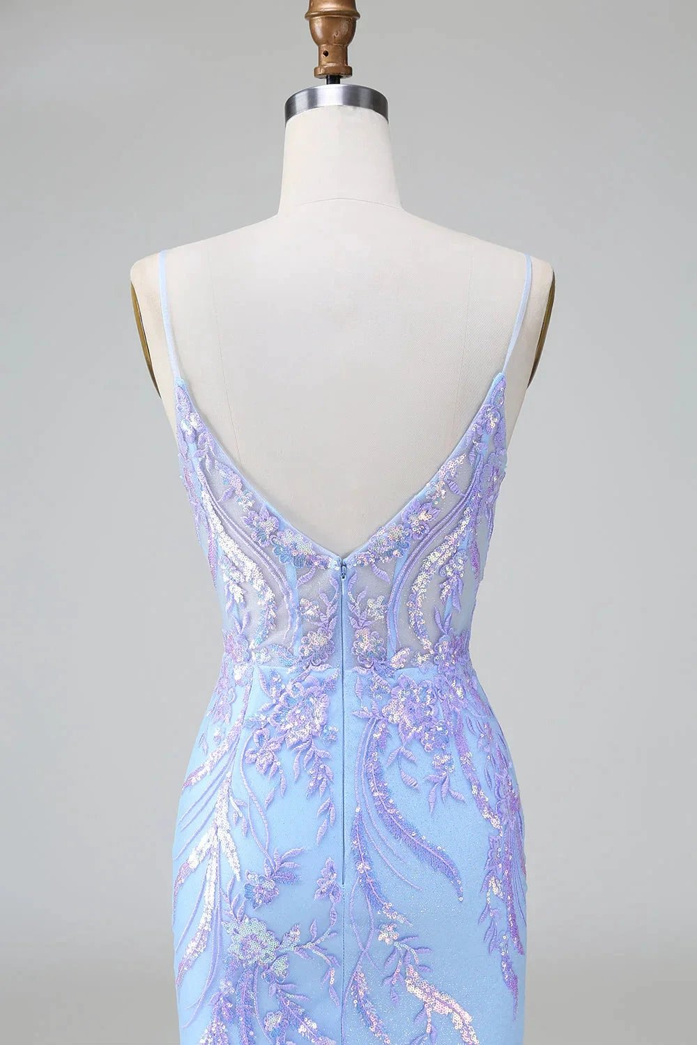 Sparkly Blue Spaghetti Straps Corset Short Homecoming Dress with Sequins