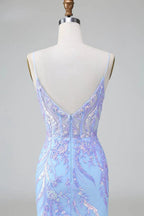 Sparkly Blue Spaghetti Straps Corset Short Homecoming Dress with Sequins