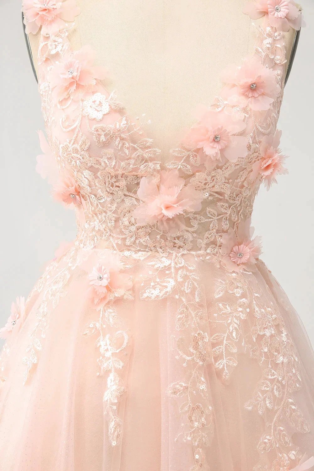 Cute Blush A Line V Neck Sequin Corset Short Homecoming Dress with Appliques