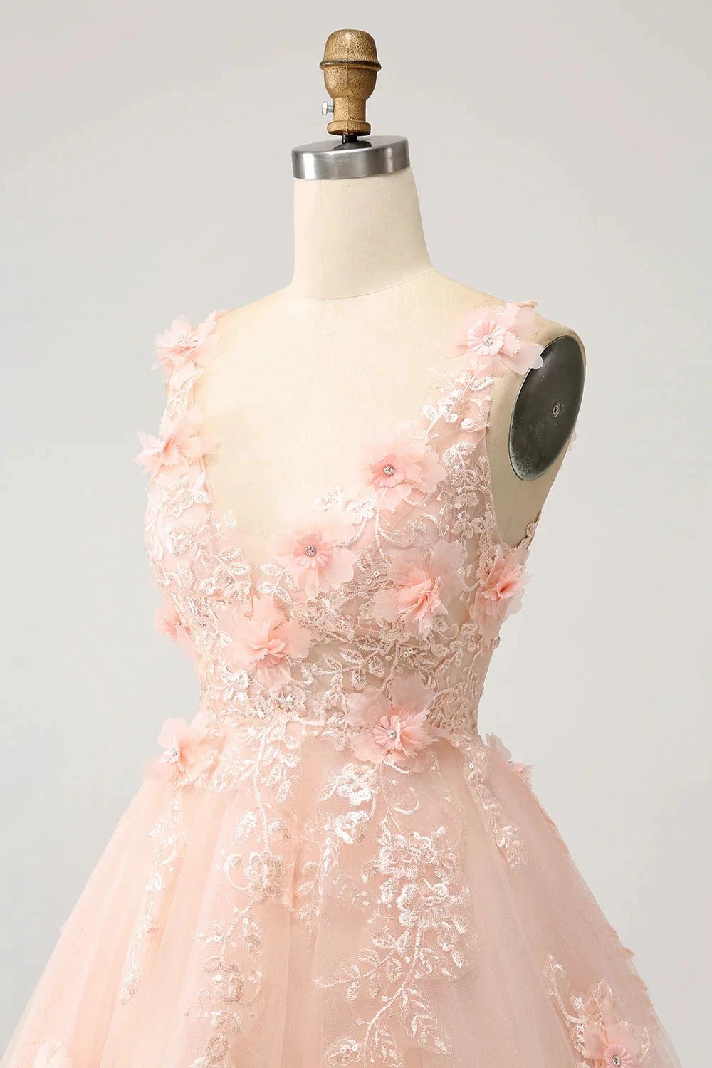 Cute Blush A Line V Neck Sequin Corset Short Homecoming Dress with Appliques