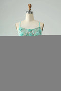 Cute Green A Line Spaghetti Straps Corset Short Homecoming Dress with Appliques