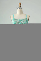 Cute Green A Line Spaghetti Straps Corset Short Homecoming Dress with Appliques
