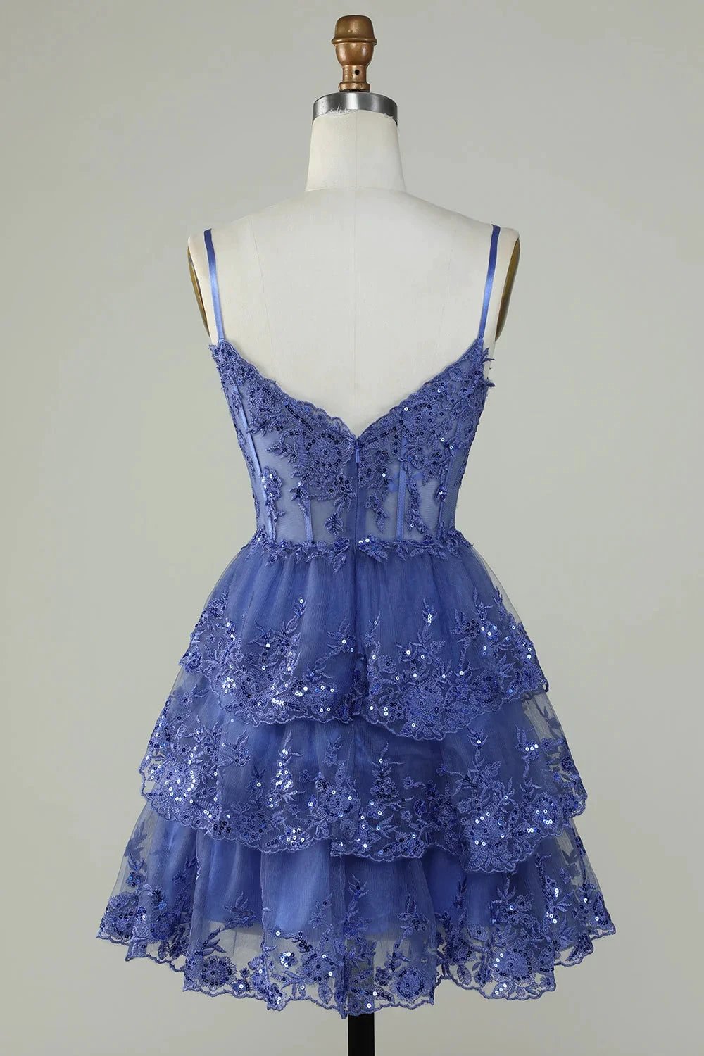 Cute Black A Line Sparkly Sequin Tiered Corset Short Homecoming Dress