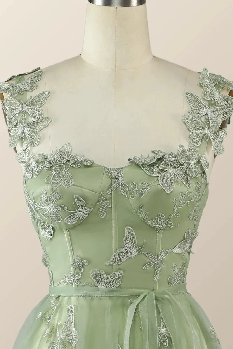 Sage Green Butterfly A-line Long Formal Dress Evening Dress  Y2801