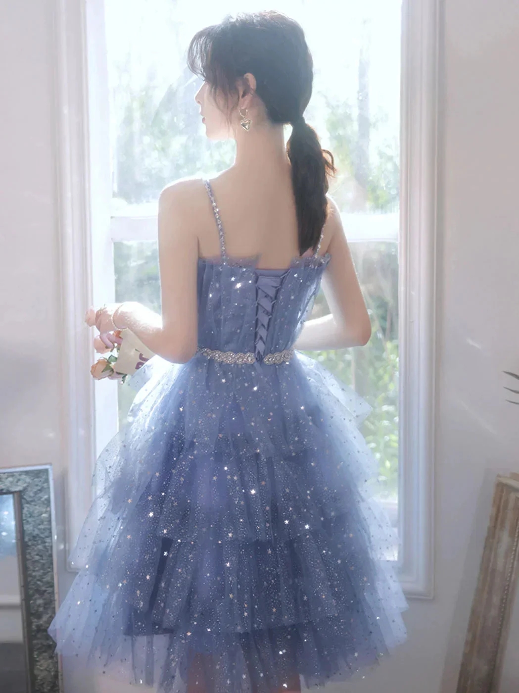 Short Puffy Blue Prom Dress Tulle Short Blue Puffy Homecoming Dress Y2620