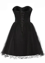 Chic Tulle Satin Beaded Sweetheart Neckline A-Line Short Cocktail Dress Black Homecoming Dress Y8483