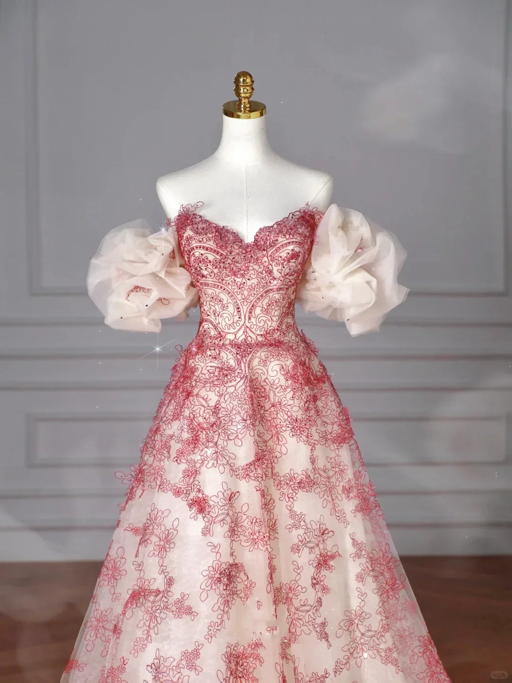 Pretty Tulle Beaded Red A Line Off The Shoulder Prom Dress Evening Dress Formal Birthday Ball Gown Y8621
