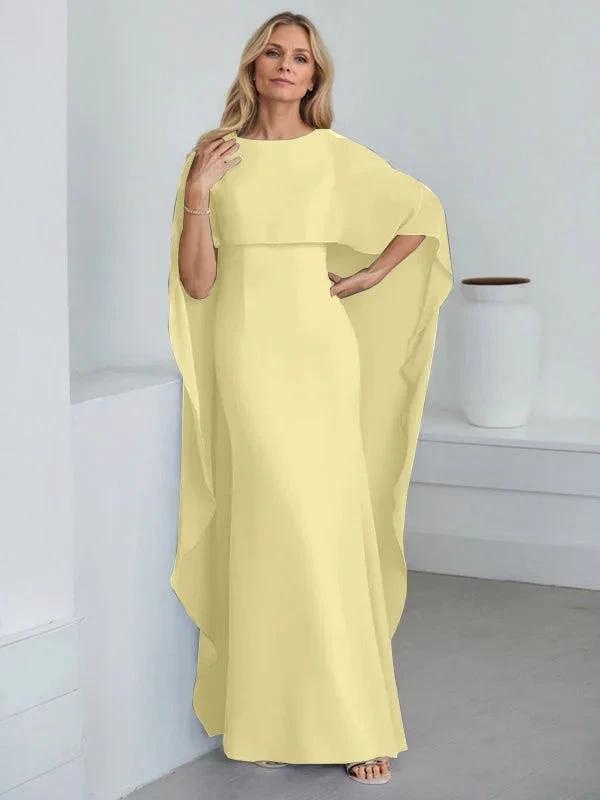 Sheath Scoop Floor-Length Chiffon Mother of the Bride Dress With Cascading Ruffles
