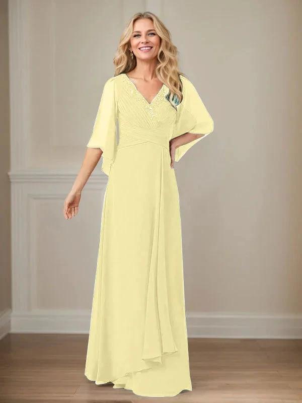 A-Line V-Neck Long Sequins Chiffon Mother Dress
