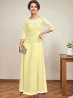 A-line Scoop Illusion Ankle-Length Chiffon Lace Mother of the Bride Dress With Rhinestone Beading