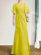 A-line Scoop Floor-Length Chiffon Mother of the Bride Dress With Cascading Ruffles Beading Sequins