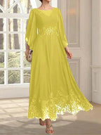 A-line Scoop Illusion Ankle-Length Lace Chiffon Mother of the Bride Dress With Sequins