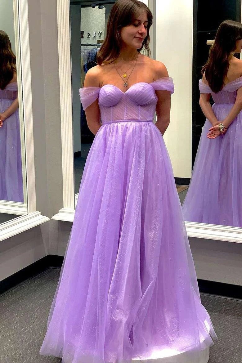 Yellow Off-the-Shoulder Bustier A-Line Tulle Prom Dress Formal Dress PSK376