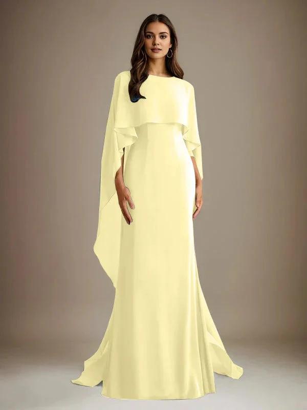 Sheath/Column Boatneck Floor-Length Chiffon Mother of the Bride Dress With Cascading Ruffles