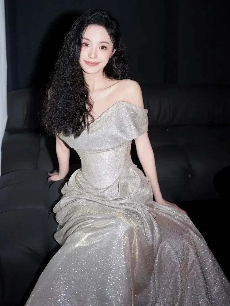 Shiny Off The Shoulder Mermaid Prom Dress Long Evening Dress Y8185