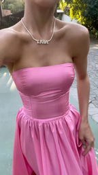Strapless Pink Satin Long Evening Dress Classy Pink Prom Dress Y442