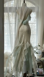 Classy Mint Green Temperament Mermaid Spaghetti Strap Chiffon Beaded Evening Dress Formal Prom Dress Y8546