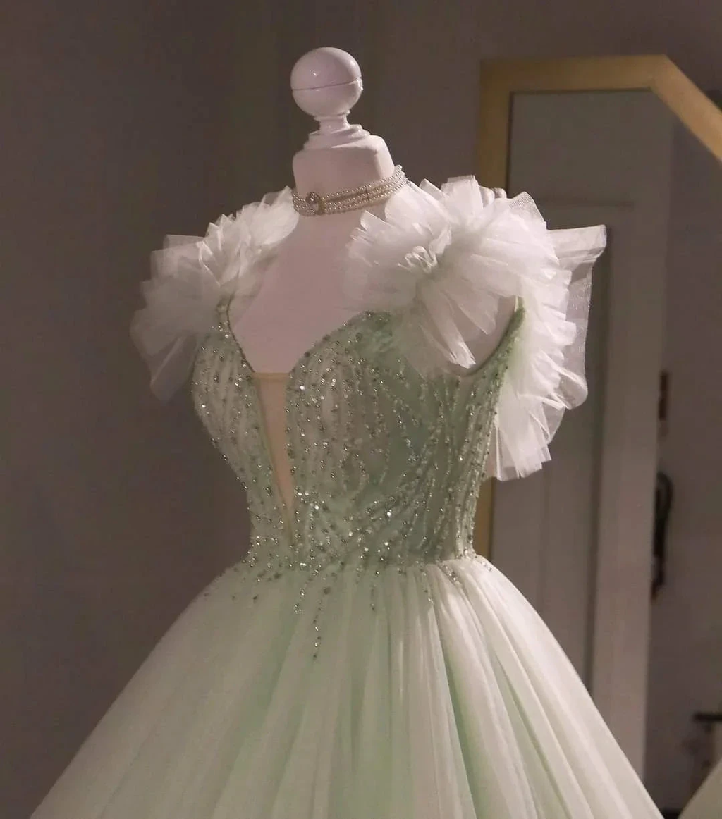 Sage Green Tulle Ball Gown , Sweet 16 Dress, Sage Green Quinceanera Dress  Y2335