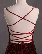 Slim Burgundy Shimmery Open Back Formal Prom Evening Dress Y4164